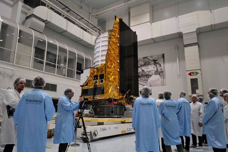 TOPSHOT - Scientists attend the presentation of ESA's Euclid spacecraft in Cannes, south-eastern France, on February 21, 2023. - In a few months the space telescope will blast off on history's first mission to search for two of the universe's greatest mysteries: dark matter and dark energy. (Photo by Valery HACHE / AFP) (Photo by VALERY HACHE/AFP via Getty Images)