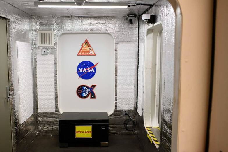 A hallway inside of CHAPEA's Mars Dune Alpha at the Johnson Space center in Houston, Texas on April 11, 2023. - CHAPEA's Mars Dune Alpha is a 3D printed habitat designed to serve as an analog for one-year missions. (Photo by Mark Felix / AFP) (Photo by MARK FELIX/AFP /AFP via Getty Images)