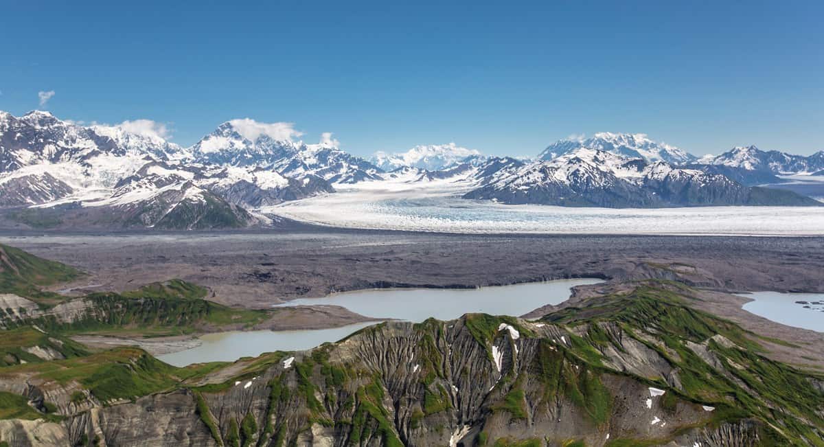 St Elias Mountains, Agassiz Lakes, Libby Glacier and Agassiz Glacier Confluence. Photo: NPS / J. Frank, public domain. 