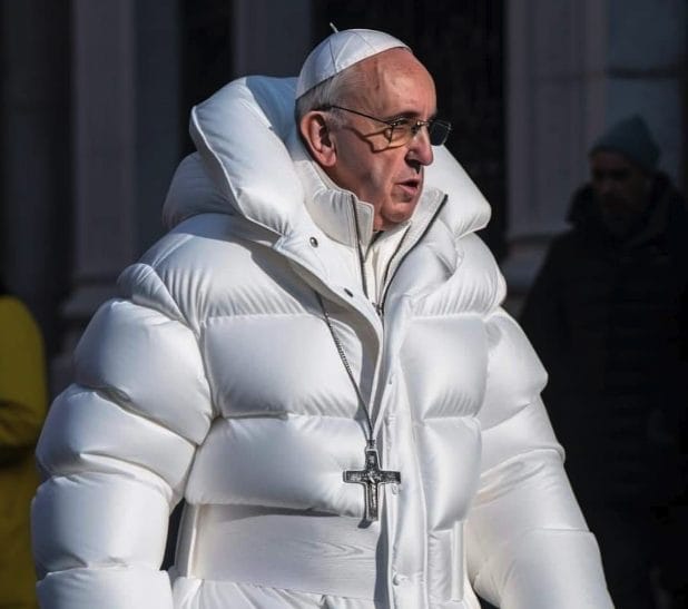 MIDJOURNEY | Papa Francesco con un piumino Balenciaga