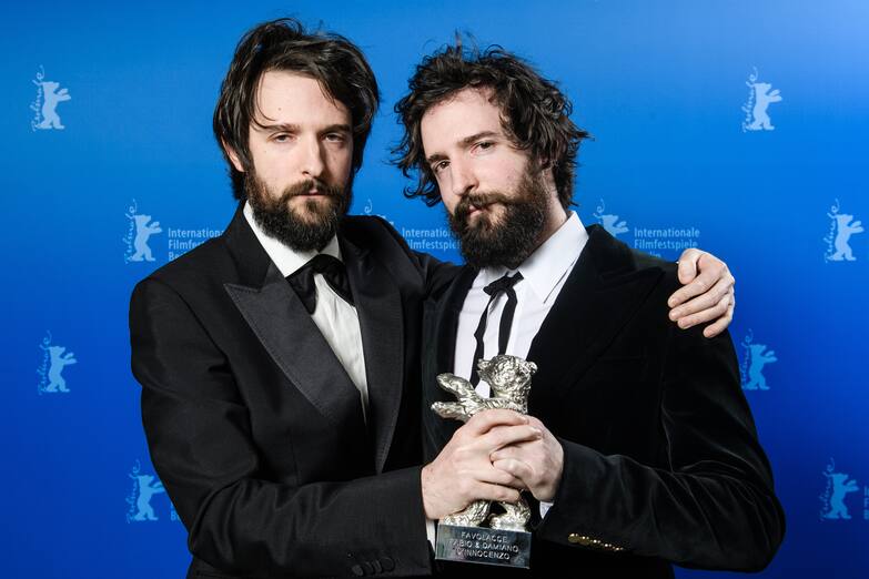 BERLIN, GERMANY - FEBRUARY 29: (L-R) Directors Damiano Dâ Innocenzo and Fabio Dâ Innocenzo, winner of the Silver Bear for Best Screenplay for the film "Bad Tales" after the award ceremony of the 70th Berlinale International Film Festival Berlin at Grand Hyatt Hotel on February 29, 2020 in Berlin, Germany. (Photo by Clemens Bilan/EPA-EFE/Pool/Getty Images)