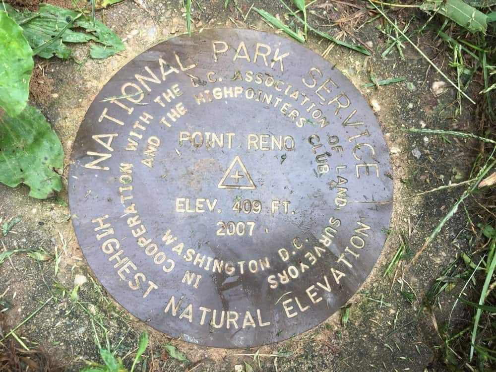 Benchmark style monument marking the highest elevation in Washington D.C.