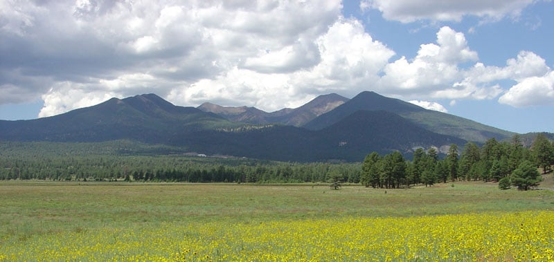 Humphreys Peak is the second mountain summit from the right side of this image. Photo: USGS, public domain.