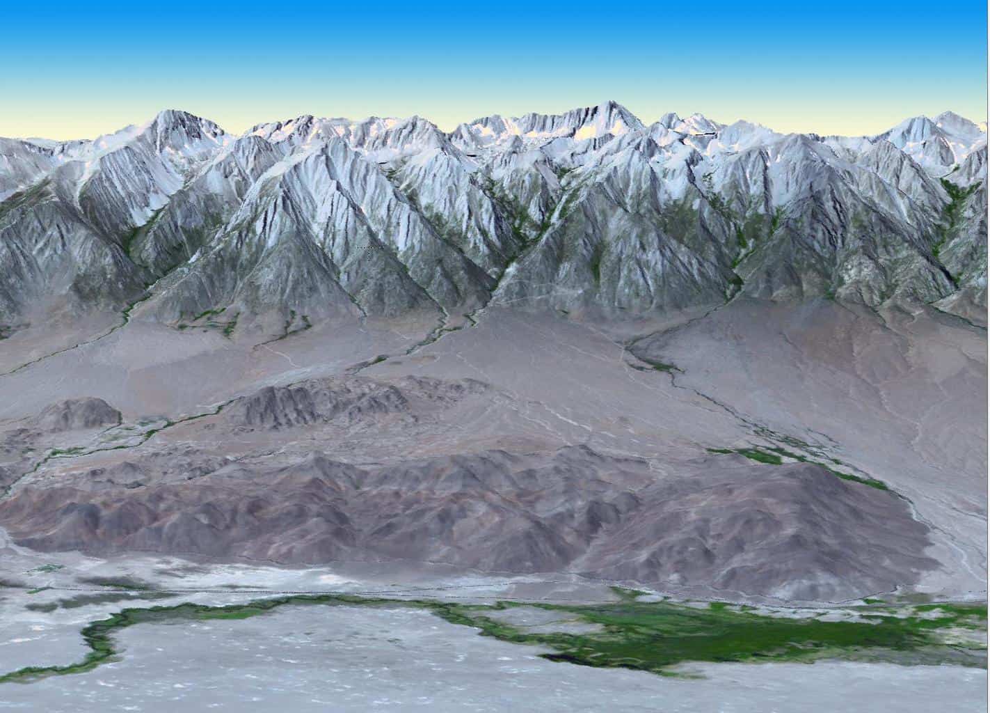 3D image of Mount Whitney created from combing an ASTER image with a digital elevation model. Image: JPL/NASA.