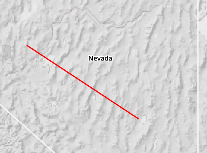 Screenshot showing a grayscale digital elevation model with a red line. 