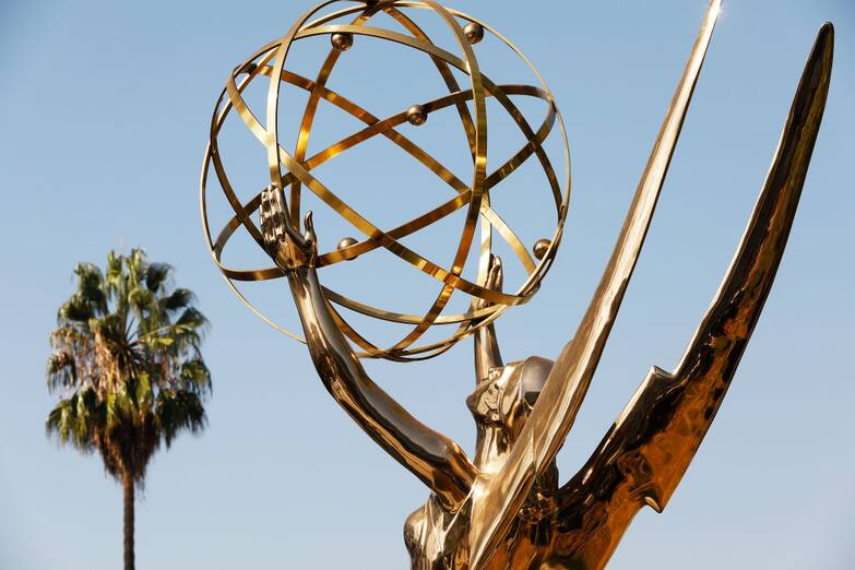 LOS ANGELES, CA - SEPTEMBER 15: The Emmy Award statue at the Academy of Television Arts & Sciences campus in Los Angeles during a "Sneak Peek" behind-the scenes reveal of television's biggest night at the Television Academy in Los Angeles on Wednesday morning. The in-person 73rd Emmy Awards will be broadcast this Sunday Sept. 19 on CBS Television. The producers explained Covid precautions that will ensure Emmy nominees can enjoy the celebrations. Television Academy on Wednesday, Sept. 15, 2021 in Los Angeles, CA. (Al Seib / Los Angeles Times via Getty Images).