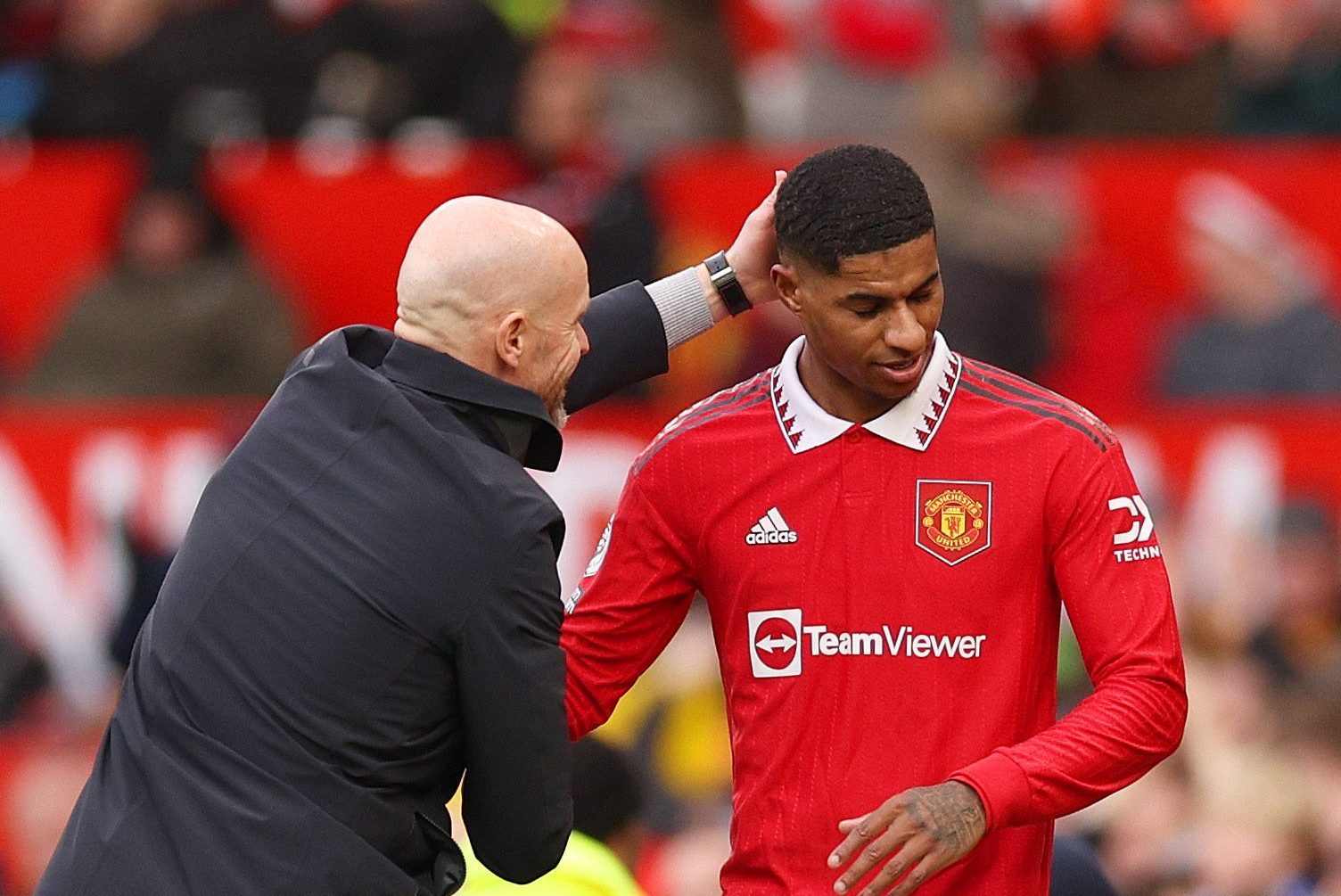 Erik ten Hag con Marcus Rashford: il rapporto è completamente deteriorato