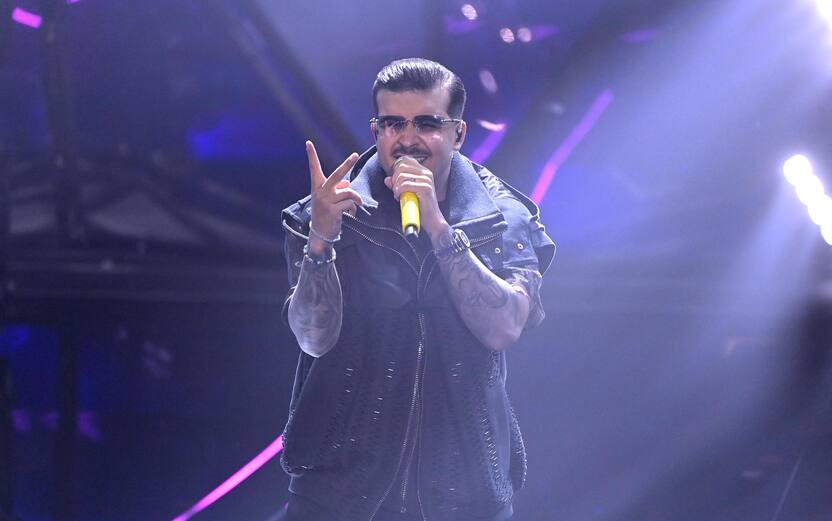 Italian singer Geolier performs on stage at the Ariston theatre during the 74th Sanremo Italian Song Festival, in Sanremo, Italy, 07 February 2024. The music festival will run from 06 to 10 February 2024. ANSA/RICCARDO ANTIMIANI