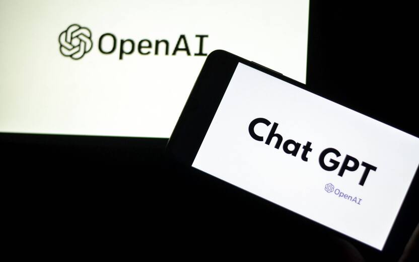 Photo illustration showing ChatGPT and OpenAI research laboratory logo and inscription at a mobile phone smartphone screen with a blurry background. Open AI is an app using artificial intelligence technology. Italy is the first European country to ban and block the robot Chat GPT application and website. ChatGPT is an artificial-intelligence (AI) chatbot developed by OpenAI and launched in November 2022 using reinforcement learning techniques both from machine and human feedback. Tunis, Tunisia on April 02, 2023. (Photo by Yassine Mahjoub/SIPA) //MAHJOUBYASSINE_MAHJOUB0339/Credit:Yassine Mahjoub/SIPA/2304030848