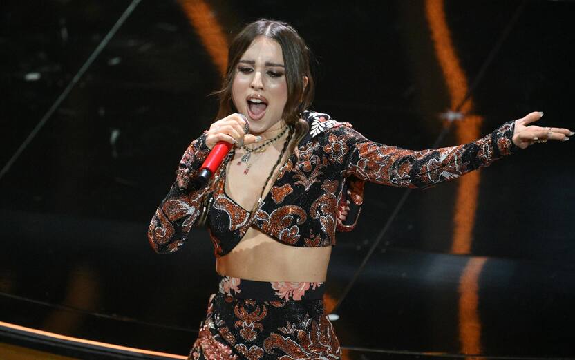 Italian singer Angelina Mango performs on stage at the Ariston theatre during the 74th Sanremo Italian Song Festival, Sanremo, Italy, 08 February 2024. The music festival will run from 06 to 10 February 2024. ANSA/ETTORE FERRARI