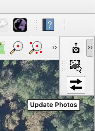 Screenshot showing the Update Photos tool in QGIS.