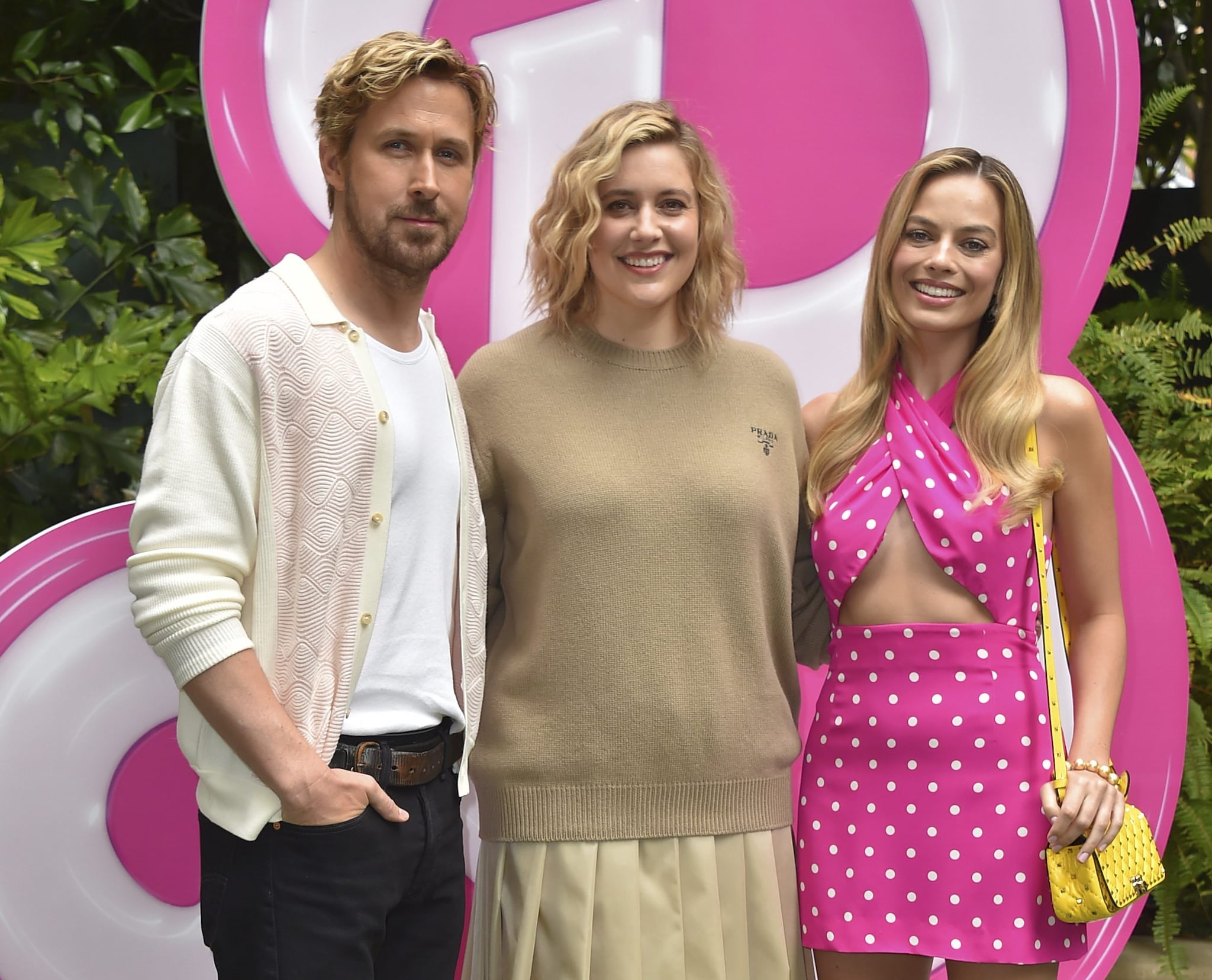 Greta Gerwig con Margot Robbie e Ryan Gosling