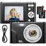 Fotocamere Digitali Compatte 1080P HD Macchina Fotografica 36 Mega Pixel 2,4 Pollici LCD Ricaricabile Vlogging Mini Video Fotocamer Digitale Zoom Digitale 16x, per Adulti, Anziani, Bambini (Black)