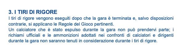 Il Comma 3 della Regola 10 del gioco del calcio