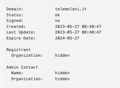 WHO.IS | I dati sul dominio TeleMeloni.it