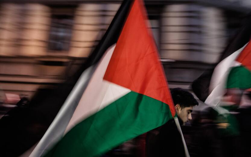 Palestinian sit-in for in front of the American embassy in Rome, Italy, December 22, 2017. President Trumps decision to recognise Jerusalem as Israels capital and move the American embassy from Tel Aviv has caused anger and protests from Palestinians and in the Arab world. (Photo by Paolo Manzo/NurPhoto via Getty Images)