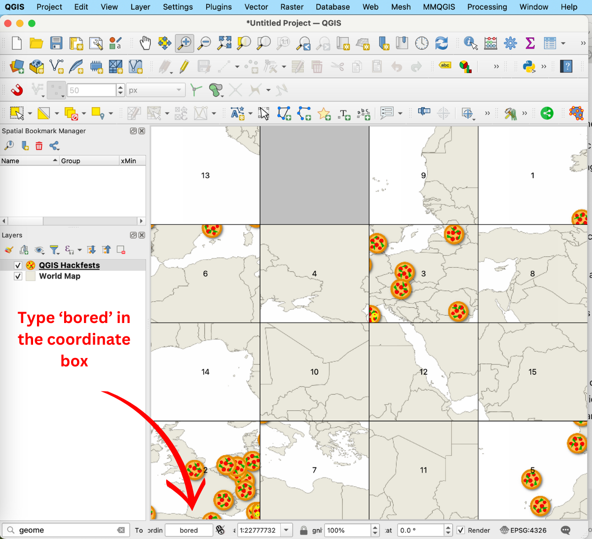 A QGIS map canvas that has been turned into a slider puzzle.