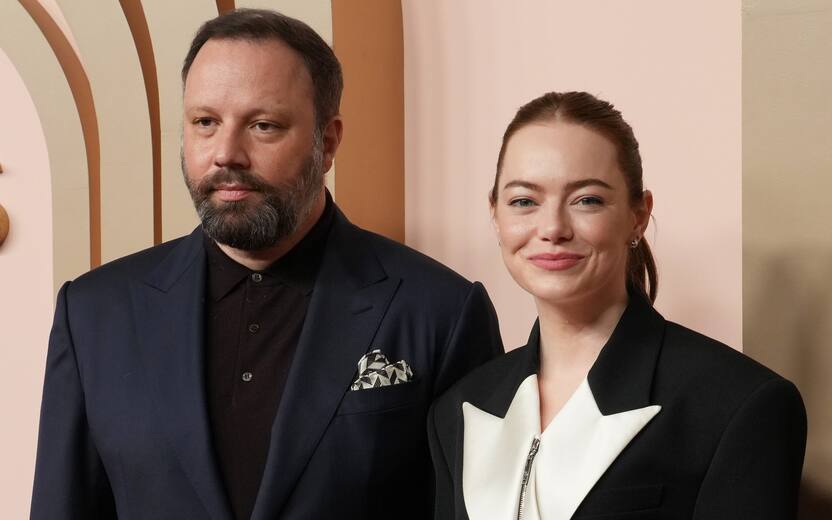 (L-R) Yorgos Lanthimos and Emma Stone at the 96th Oscars Nominees Luncheon held at the Beverly Hilton Hotel International Ballroom in Beverly Hills, CA on Monday, ​February 12, 2024. (Photo By Sthanlee B. Mirador/Sipa USA)