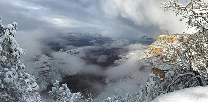 The Grand Canyon is the second most visited National Park in the United States. Wintery scene: Canyon Rim Trail near Grandeur Point, January 2016 NPS/Clayton Hanson.