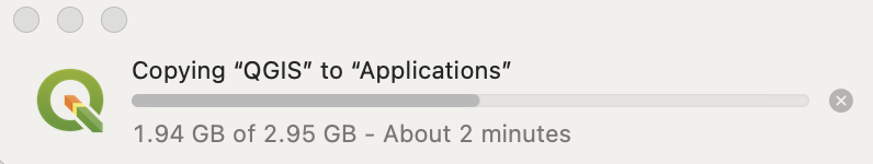 QGIS status notification during installation into the Applications folder.