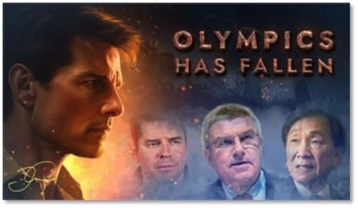 Una pubblicità del docu-film “La caduta delle Olimpiadi”, prodotto dagli agenti russi di Storm-1679 per denigrare i Giochi usando un falso Tom Cruise generato dall’intelligenza artificiale.