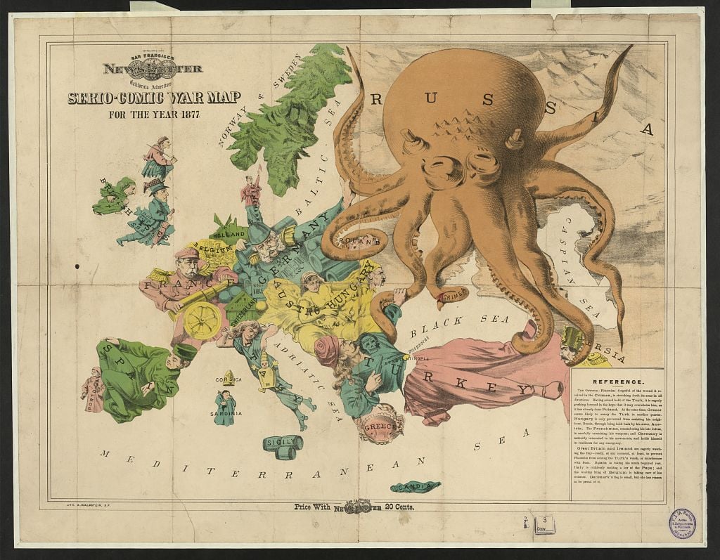 A 19th century map showing Russia as an octopus. 