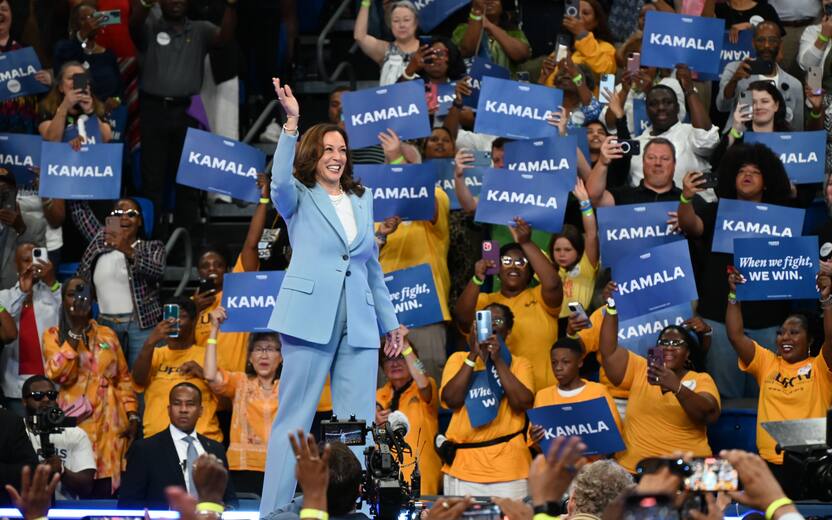 Mandatory Credit: Photo by KYLE MAZZA/Shutterstock (14612250d) Madam Vice President of the United States and presumptive Democratic nominee for President of the United States Kamala Harris is delivering remarks on her vision for America and commenting on Former President of the United States Donald J. Trump for not committing to debate her at a Harris for President rally in Atlanta, Georgia, United States, on July 30, 2024. Over 10,000 people are attending the event featuring Vice President Harris. Madam Vice President Of The United States Kamala Harris Delivered Remarks At Harris For President Campaign Rally In Atlanta Georgia - 30 Jul 2024