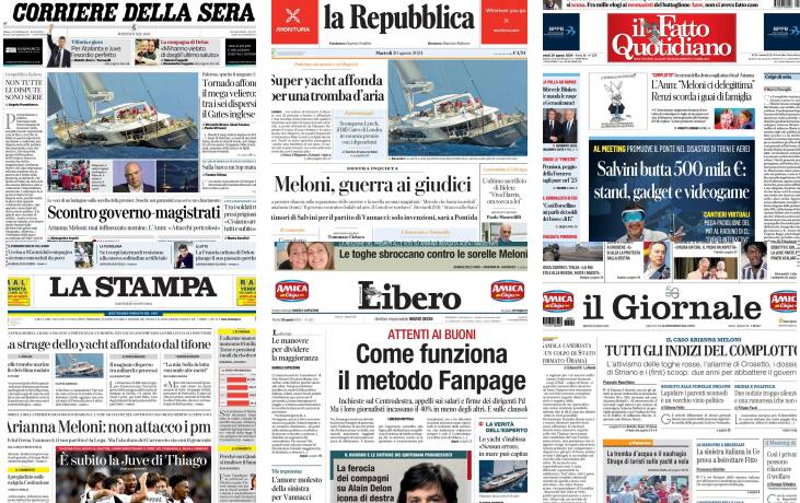 Le prime pagine dei quotidiani di oggi 20 agosto: la rassegna stampa