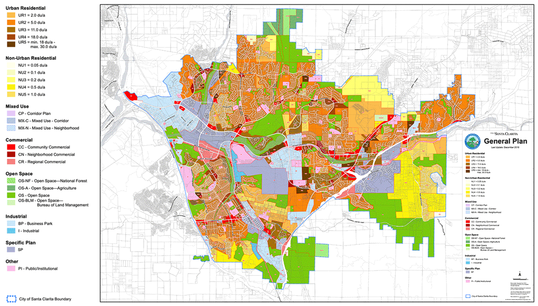 Map showing the General Plan for the City of Santa Clarita, California. 