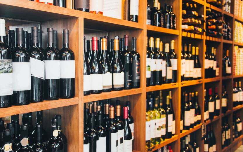 Wine displayed for sale at market