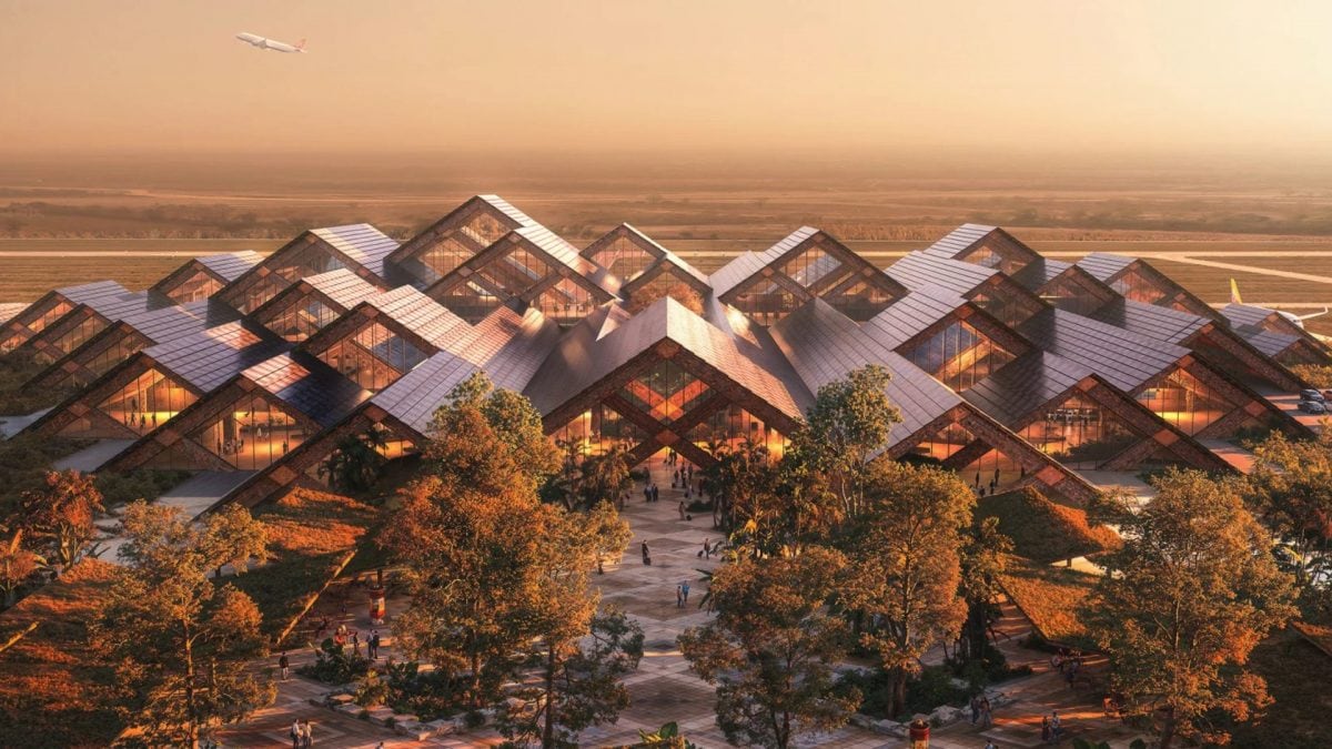 L'aeroporto del Buthan in un rendering | Foto Bjarke Ingels Group