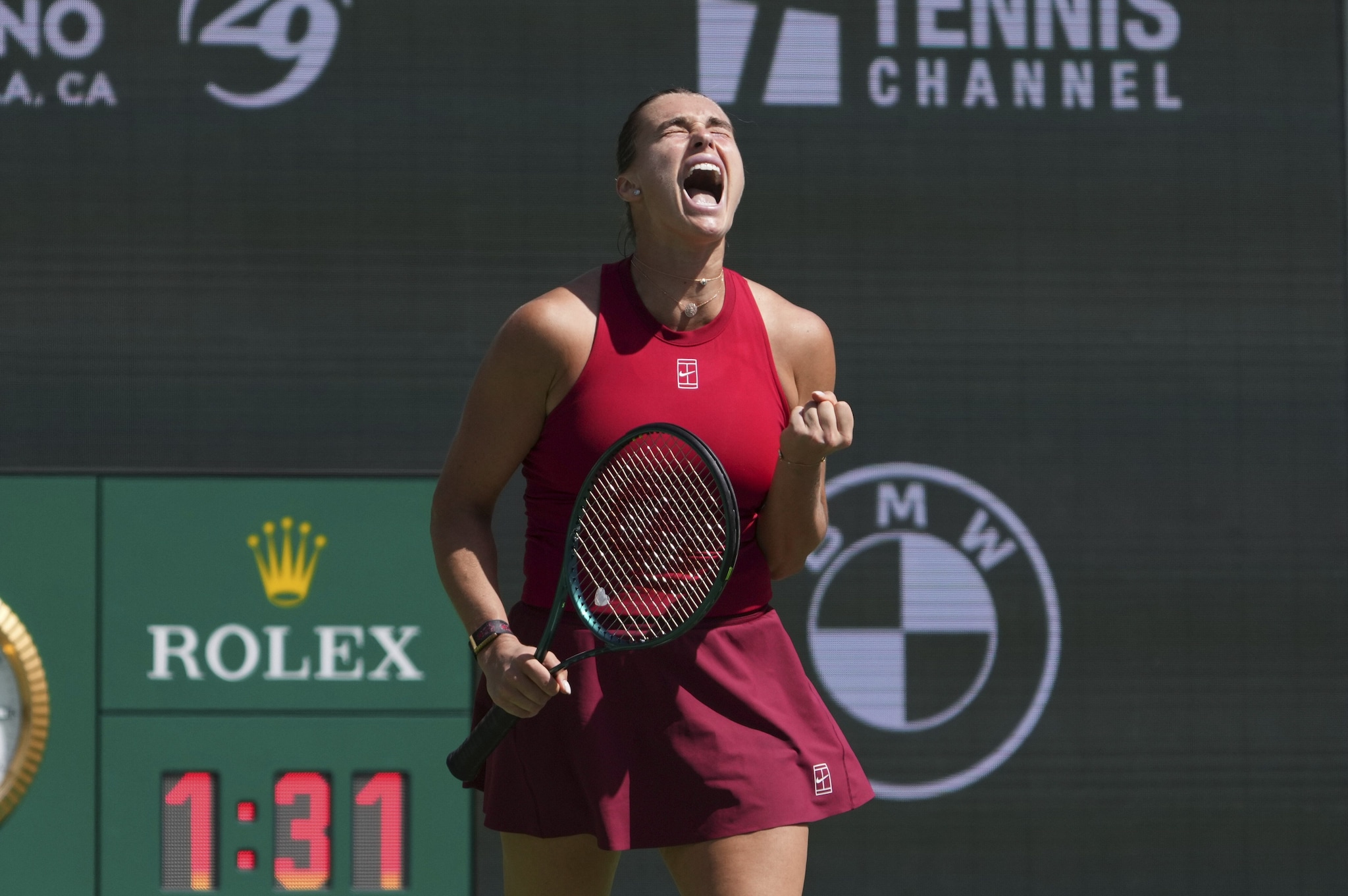 La grinta di Aryna Sabalenka durante la finale di Indian Wells contro Mirra Andreeva