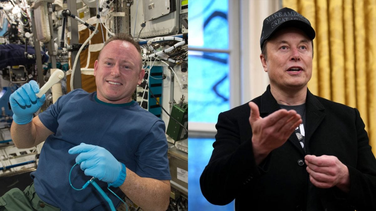 A sinistra l'astronauta Butch Wilmore bloccato da 9 mesi sulla ISS, a destra Elon Musk. Credit: NASA/Getty